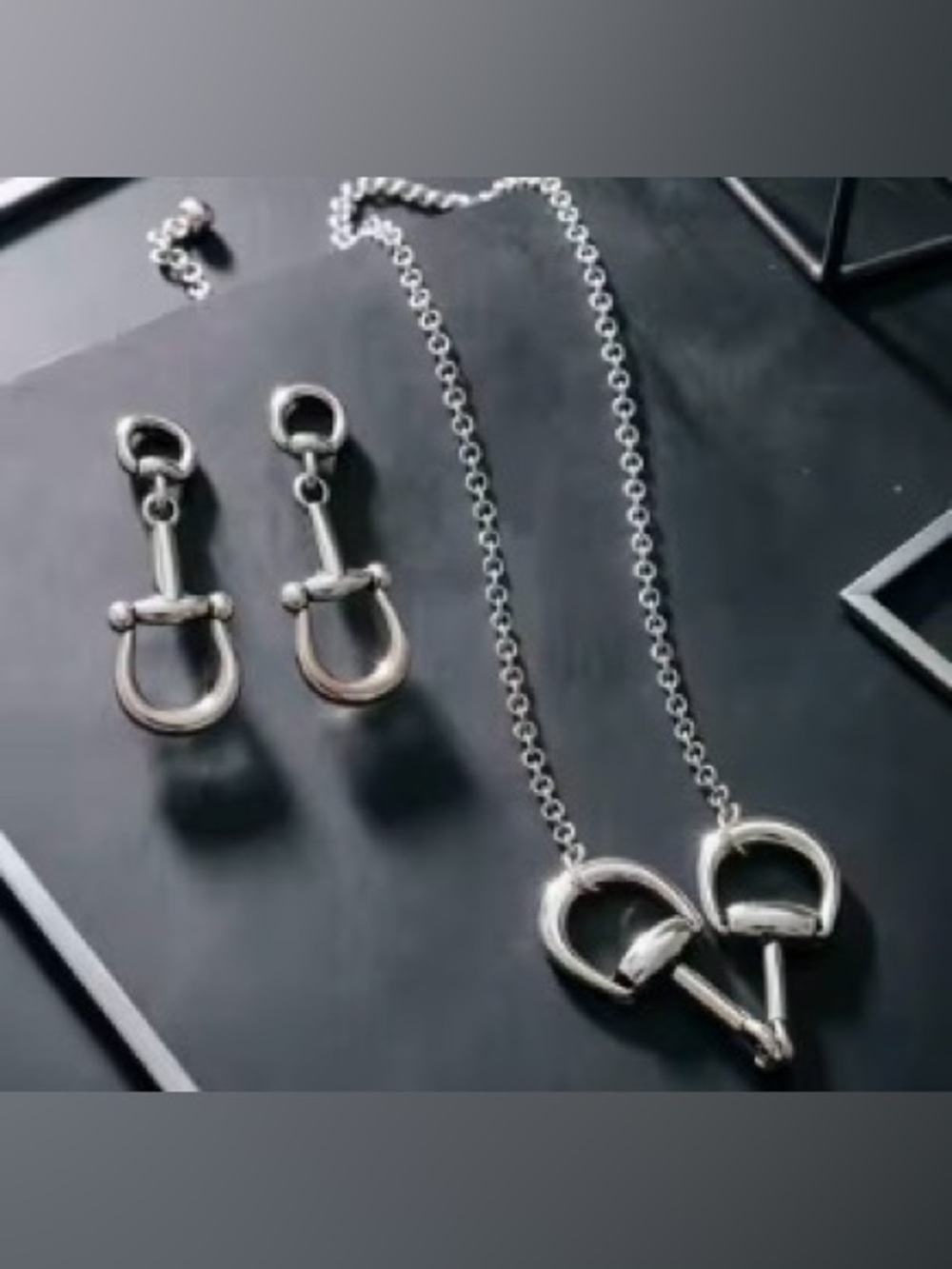 Western Horseshoe Set Silver Color Stirrup Pendant Necklace and Earring Set